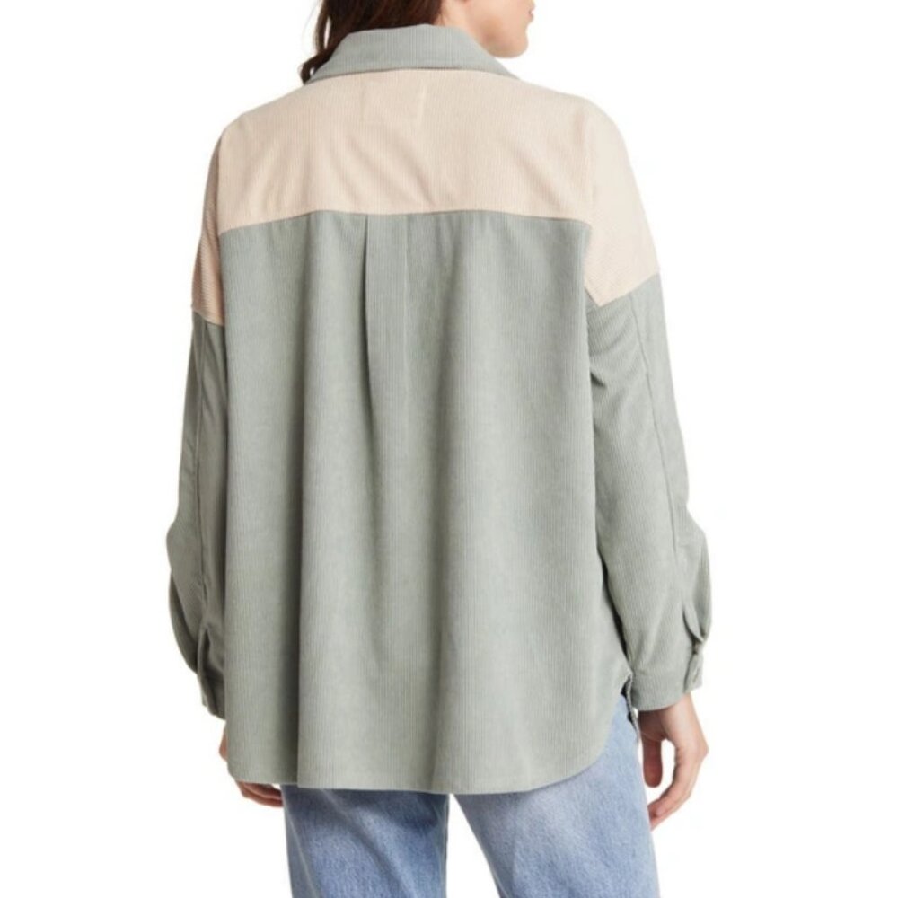 Thread & Supply Sage Green Ivory Colorblock Corduroy Jacket Oversized Small - Picture 3 of 9